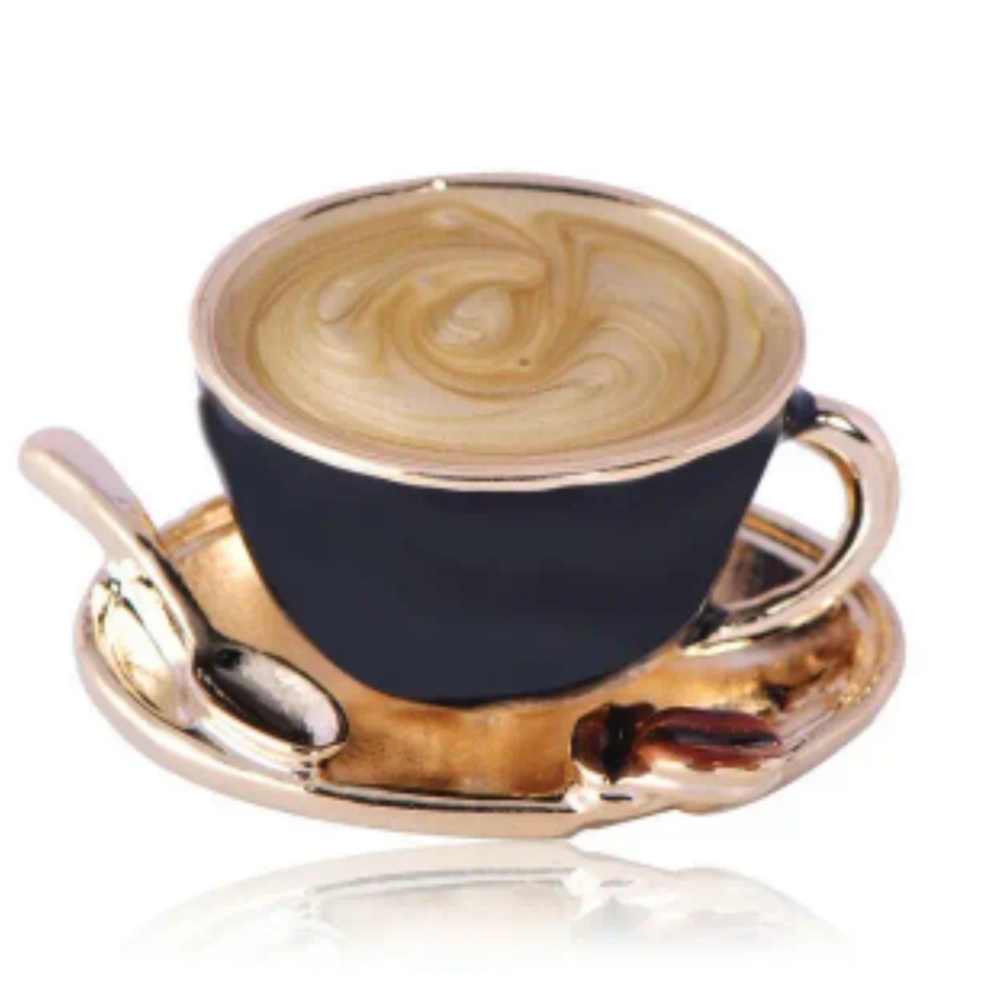 Coffee House  Brooch Beautiful Black enamel Gift For Coffee Lover